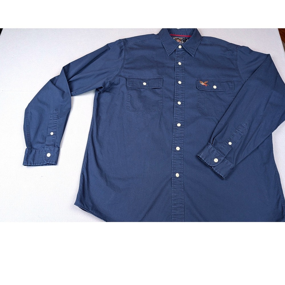 American Living Men XL Navy Blue Cotton Button Down Shirt Eagle Logo Long Sleeve